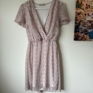 floral pink & green spring summer dress coquette aesthetic midi dress with tie